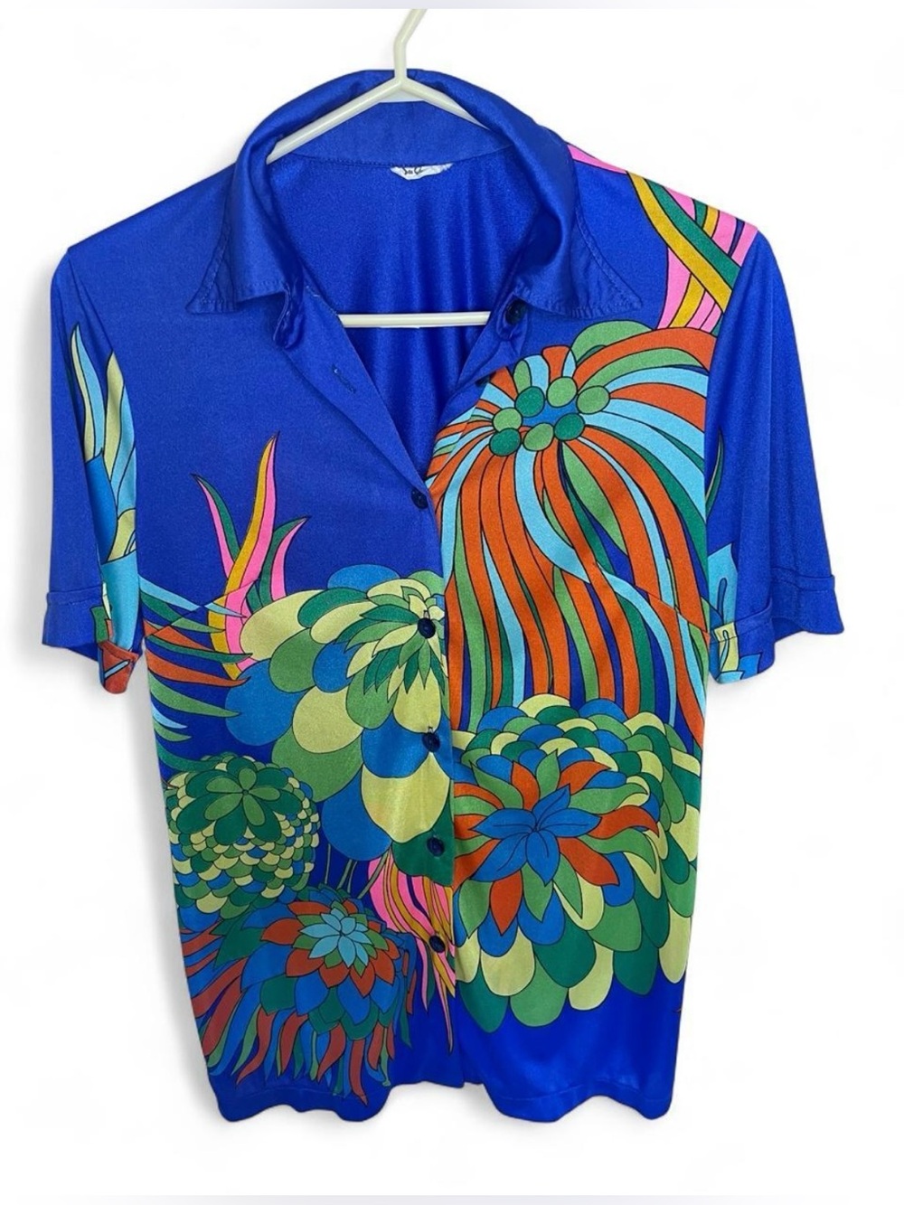 Vintage 70s SeaQueen Psychedelic Botanical Button Down Beach Cover Up Unisex
